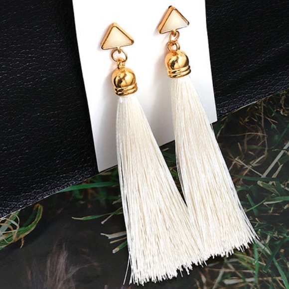 Bohemian Long Tassel Triangle Stud Earrings - Picture 6 of 13
